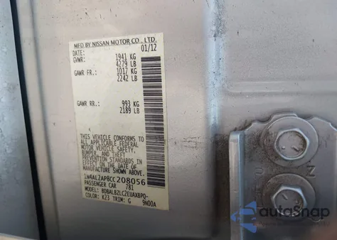 2012 Nissan Altima 2.5 S from USA, damaged, VIN 1N4AL2AP8CC208056